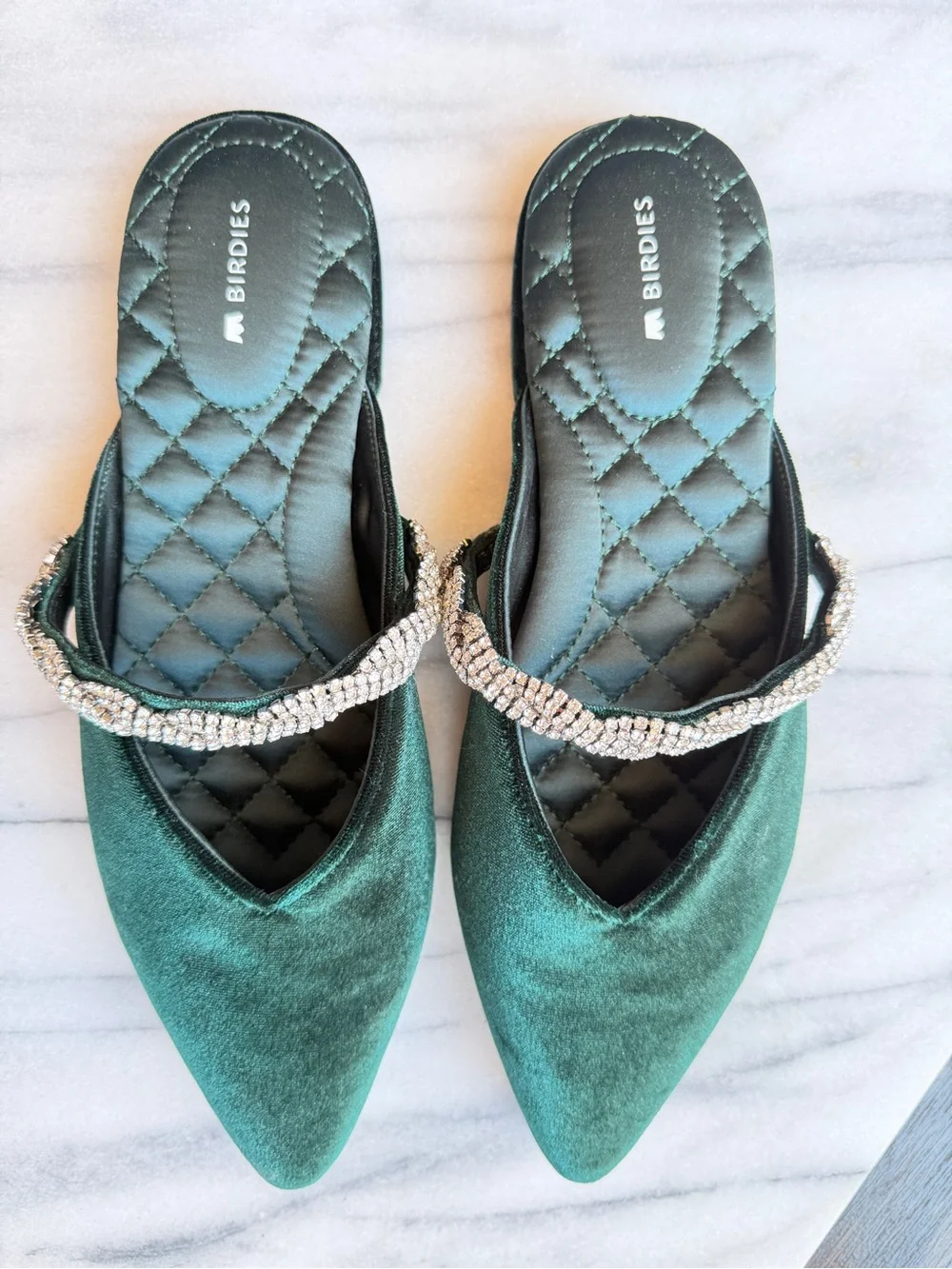 Birdies Starling Emerald Velvet Rhinestone Mule Flats Brand New Size 7 - Picture 5 of 8